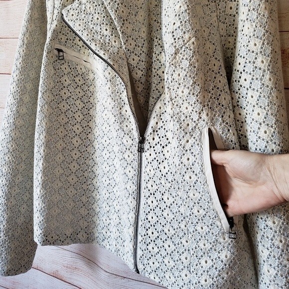 Dolan Left Coast Rossi Eyelet 100% Cotton Moto Jacket Blue White Size 2X - Picture 7 of 12